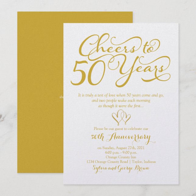 Invitation À 50 Ans de Mariage Félicitations pour vos 50 Ans  (Devant / Derrière)