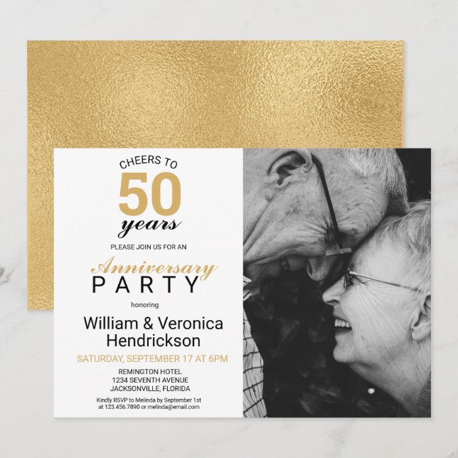 Invitation À 50 ans d'or pour les 50 ans de mariage (Devant / Derrière)