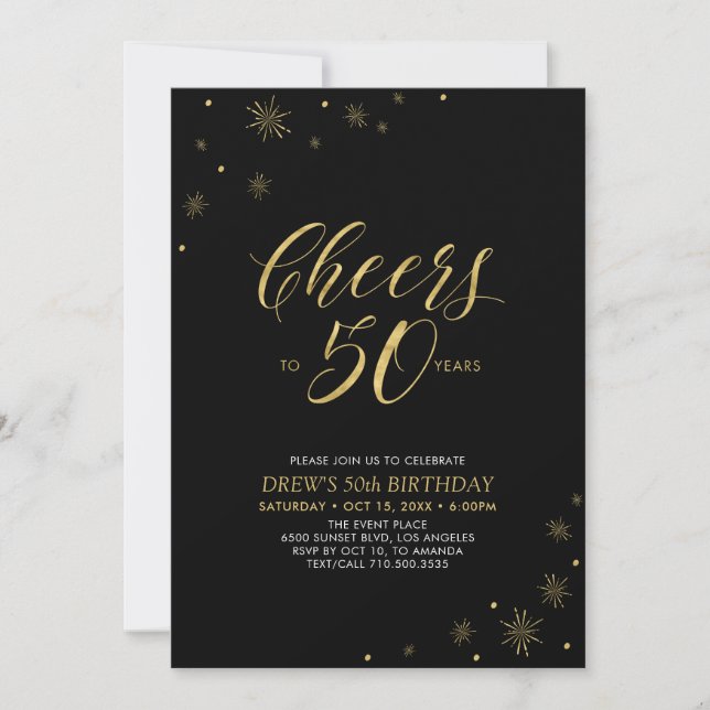 Invitation À 50 | Gold & Black 50th Birthday Party (Devant)