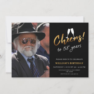 Invitation À 58 Ans - Photo de Anniversaire Adulte Or Noir
