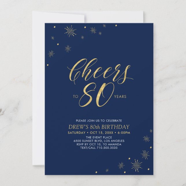 Invitation À 80 | Gold & Navy 80th Birthday Party (Devant)