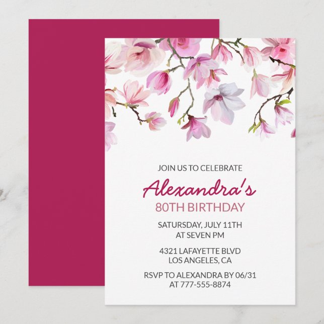 Invitation à 80e anniversaire Aquarelle Floral Sim (Devant / Derrière)