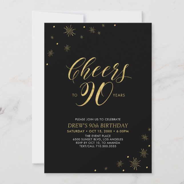 Invitation À 90 | Gold & Black 90th Birthday Party (Devant)