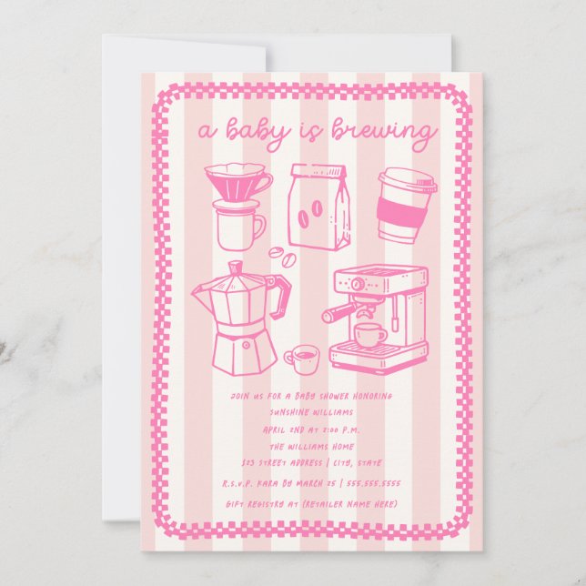Invitation A Baby Is Brewing Coffee Girl Pink Baby Shower (Devant)