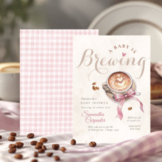 Invitation A baby is brewing coffee pink bow baby shower