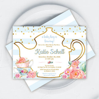 Invitation A Baby is Brewing Flower Boy Baby Shower Tea