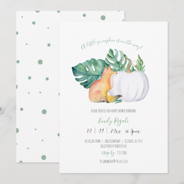 Invitation à Baby shower à thème automne unique (Devant / Derrière)