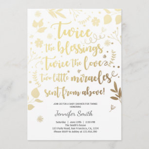 Invitation à Baby shower jumeau Blessures blanches