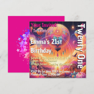 Invitation à ballons d'anniversaire coloré 21e