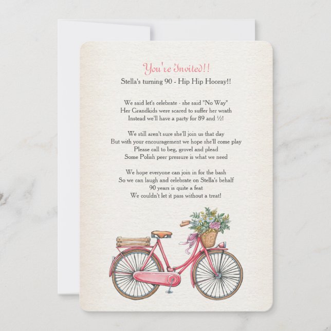 Invitation à bicyclette rose Customisée (Devant)