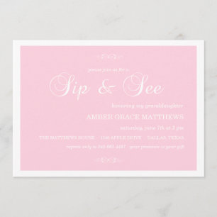Invitation à boire et à voir en damas rose et blan
