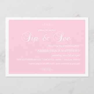 Invitation à boire et à voir en damas rose et blan
