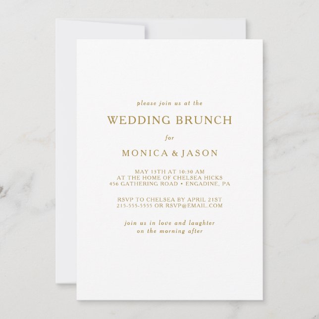 Invitation à Brunch Mariage minimaliste d'or class (Devant)