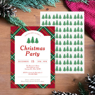 Invitation à carreaux rouges pour une fête de Noël