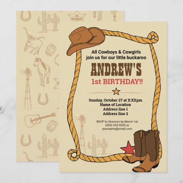 Invitation À cheval ! Fête d'anniversaire de cow-boy de rodéo (Devant / Derrière)