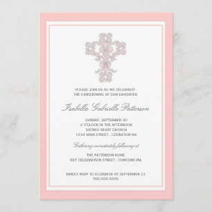 Invitation à Christening Girl Cross-Pink