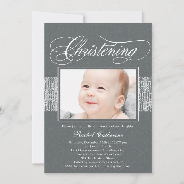 Invitation à Christening Photo Ribbon Lacy (Devant)
