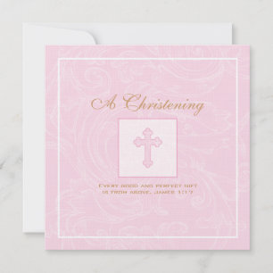 Invitation à Christening Pink Scroll