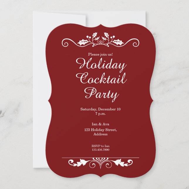 Invitation à cocktails Holly Flourish Red Holiday (Devant)