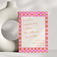 à damiers Pink Orange Script Fun Graduation Party