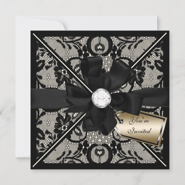 Invitation à dentelle florale avec boule de diaman (Devant)