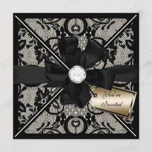 Invitation à dentelle florale avec boule de diaman