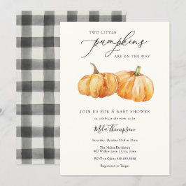 Invitation à deux Baby showers jumeaux Citrouille