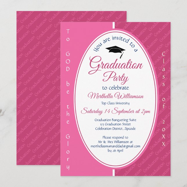 Invitation À DIEU ÊTRE LA GLOIRE Custom Pink Graduation (Devant / Derrière)