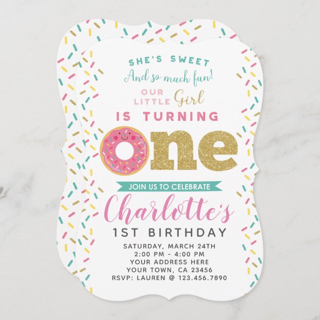 Invitation à Donut 1er Anniversaire (Devant / Derrière)
