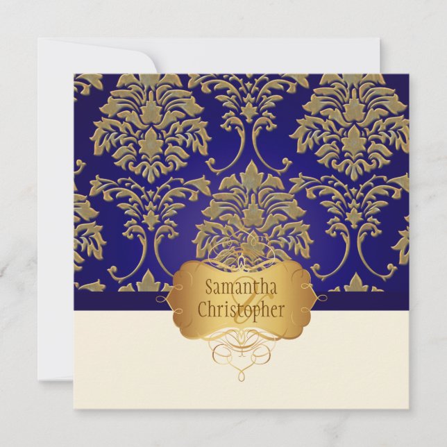 Invitation à Faux gold/silver mariage damassé (Devant)