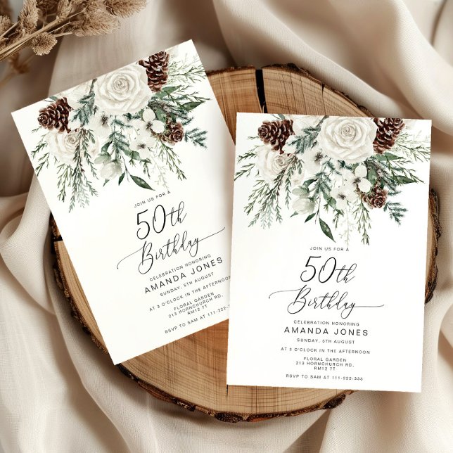 Invitation À feuillage persistant hiver 50e anniversaire célé (Créateur téléchargé)