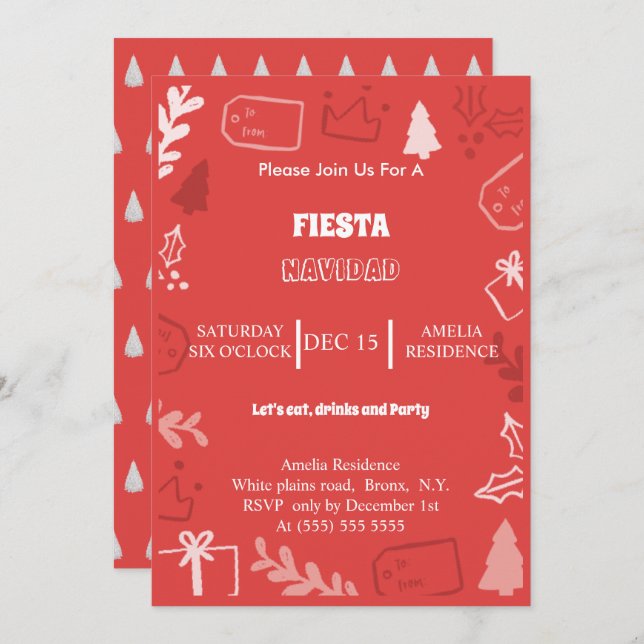 Invitation à Fiesta Navidad (Devant / Derrière)