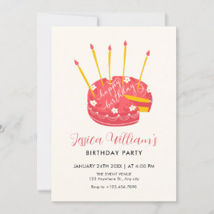 Invitation à gâteau rose Anniversaire