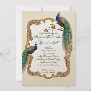 Invitation à Golden Peacock et Calligraphy