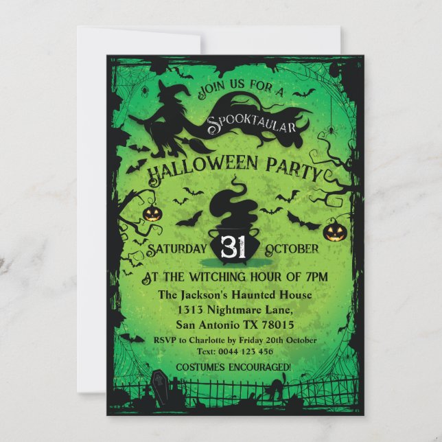 Invitation à Halloween Spooktacular Witch and Bats (Devant)