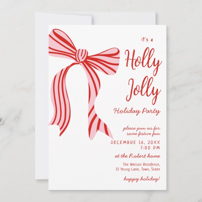 Invitation A holly jolly Pink Red Coquette Bow christmas  (Devant)