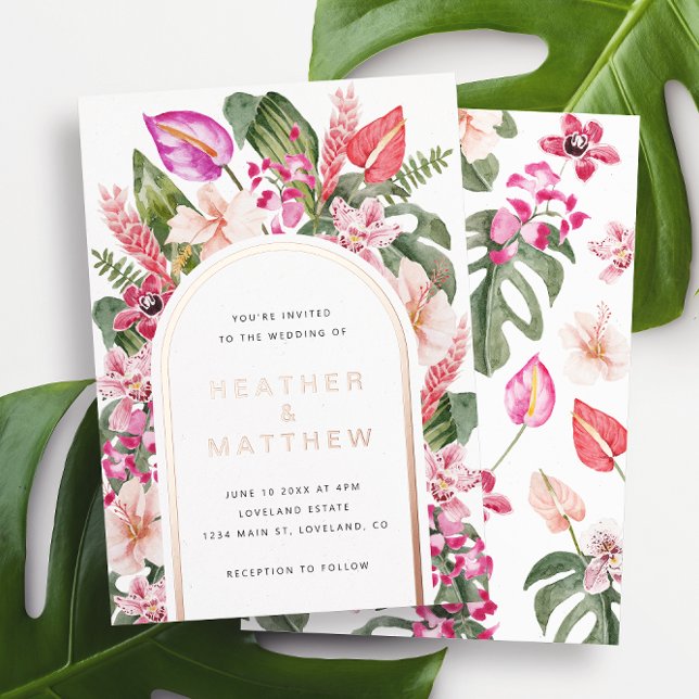 Invitation à huile de Mariage tropical floral (Watercolor Floral Tropical Wedding Foil Invitation by Painted Paperie
)