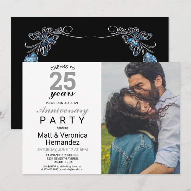 Invitation À la 25e année d'anniversaire Argent 25 ans (Devant / Derrière)