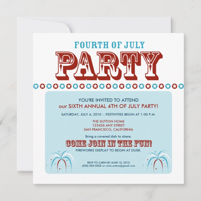 Invitation à la 4 juillet d'été/à la cuisine (Devant)