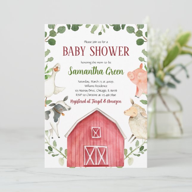 Invitation à la Baby Shower Animaux de la Ferme (Debout devant)