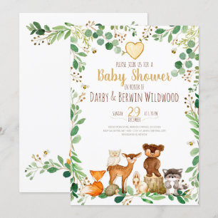 Invitation à la Baby Shower Animaux de la Forêt