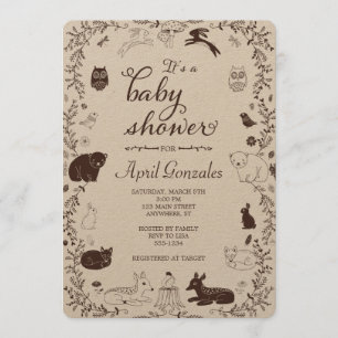 Invitation à la Baby Shower Animaux de la Forêt