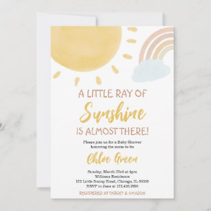 Invitation à la baby shower Arc-en-ciel et Soleil