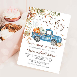 Invitation à la Baby Shower Automne Camion Bleu