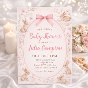 Invitation à la baby shower avec lapin et fleurs d