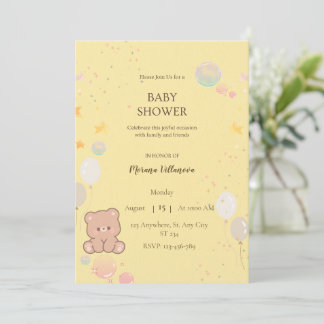 Invitation à la baby shower avec un ours en peluch