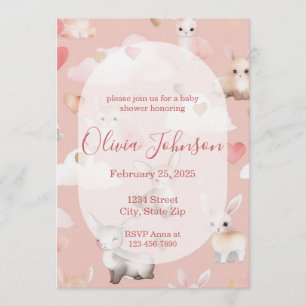 Invitation à la baby shower Bébé Cupid Animaux
