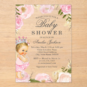 Invitation à la baby shower Bébé Princesse Rose C'