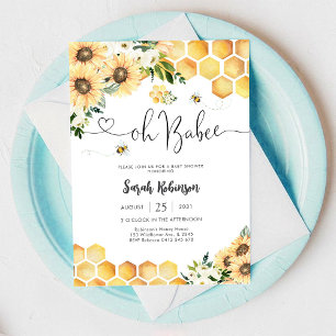 Invitation à la baby shower Bee Sunflower Baby