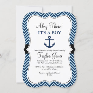 Invitation à la baby shower Bleu Nautique pour béb